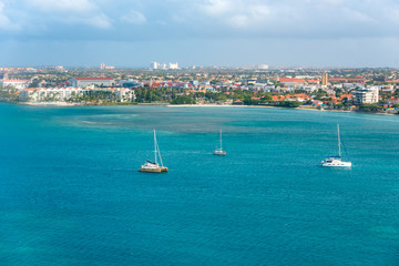 Fototapeta na wymiar Aerial view of the city of Oranjestad near the airport. Aruba 