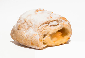 Apple puffs with jam. Fresh puff pastry with apple jam isolated on white background.