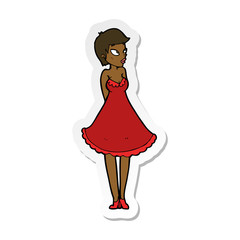 sticker of a cartoon pretty woman in dress