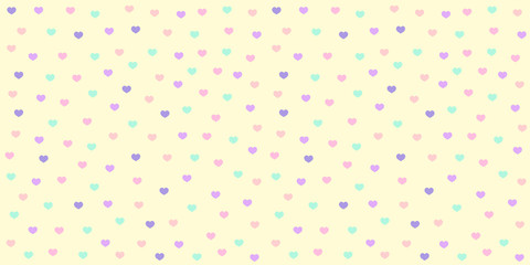 Heart pattern seamless in pastel color. Colorful heart glitter on yellow background for baby fabric print, wallpaper, textile, wrapping paper, banner and card design.