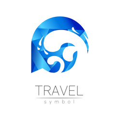 Wave sea vector silhouette isolated on white background. Ocean symbol, blue modern style of color. Logotype for travel, tourism and trip agency. Identity, brand logo concept for web. Summer water icon