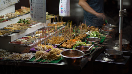 Meat balls, sausages, hotdogs, and fish balls-thai street food