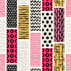 Seamless pattern with decorative elements, patchwork tiles. Can be used on packaging paper, fabric, background for different images, etc.