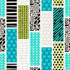 Seamless pattern with decorative elements, patchwork tiles. Can be used on packaging paper, fabric, background for different images, etc.