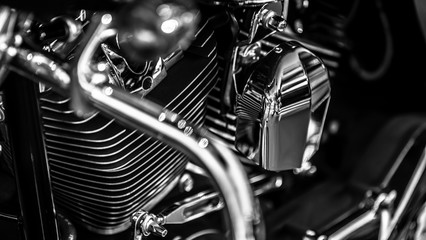 Details of a Motorbike in Black And White