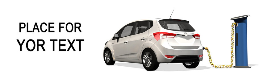 Electric car – charging on charge station – electro mobility environment friendly - isolated in white - 3d render 