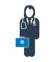 Doctor  on duty Icon. Female symbol with medicine bag on hand.
