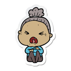 sticker of a cartoon angry old woman