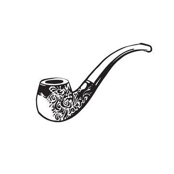 recommend clip art: Hand drawn sketch smoke pipe. Vintage tobacco brier. Vector black ink drawing illustration isolated on white background