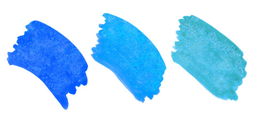 Watercolor set of blue brush strokes with texture of salt
