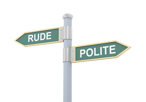 3d rude polite road sign