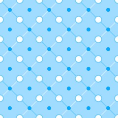 Seamless pattern with blue and white dots on diagonal lines. Geometric ornament.