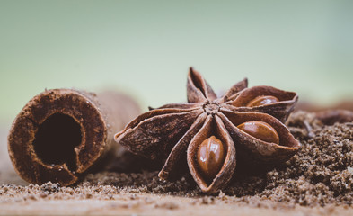 spice star anise and cinnamon close up