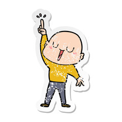 distressed sticker of a happy cartoon bald man