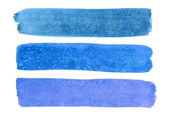 Watercolor set of blue color long brush strokes with texture of salt