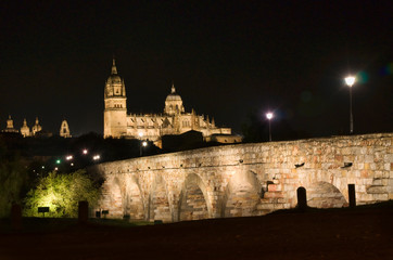 Fototapeta na wymiar Puente romano,catedral,Salamanca,Castilla-Leon,Spain
