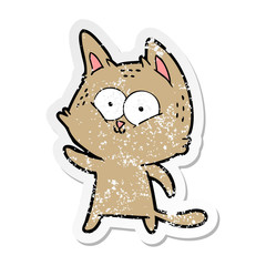 Obraz na płótnie Canvas distressed sticker of a cartoon cat waving