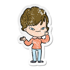 distressed sticker of a cartoon happy woman