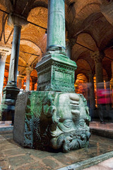 world locations,Asia,Europe,turkey,marmara,istanbul,Sultanahmet, Basilica Cistern, Sunken Palace, Sunken cistern, forest of columns, The second Medusa head pillar