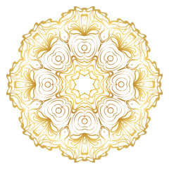 Design With Beautiful Floral Mandala. Vector Illustration. For Coloring Book, Greeting Card, Invitation, Tattoo. Anti-Stress Therapy Pattern. Gold color