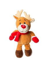 Plush, fluffy reindeer toy isolated on white