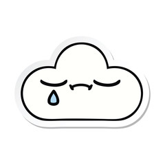 sticker of a cute cartoon sad cloud