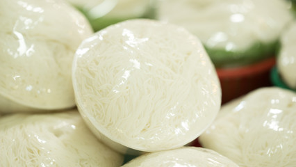 Hand made noodles on local asian market place