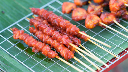 A fresh chicken barbeque in market, thailand street food