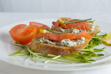 Sandwich with fresh salmon.