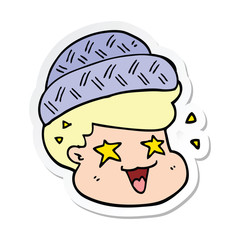 sticker of a cartoon boy wearing hat