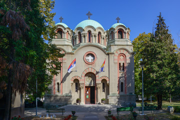 Fototapeta na wymiar Belgrade, Serbia - October 06, 2018: Orthodox Church of the Holy Archangel Gabriel (serbian: Gavrilo) in Humska street, Belgrade