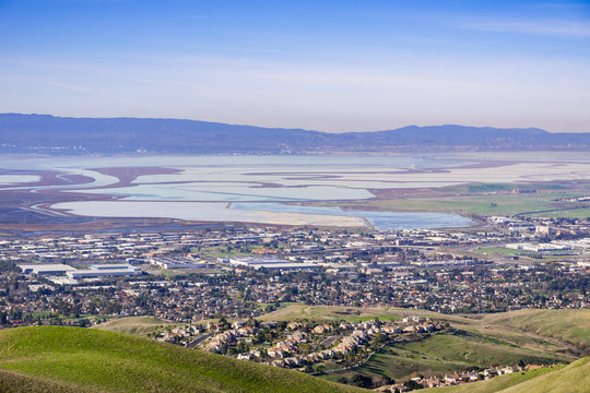 Aerial view of south San Francisco bay area, Milpitas, California