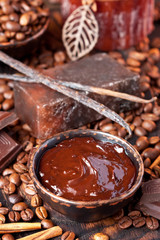 Coffee or chocolate spa setting. Wellness theme