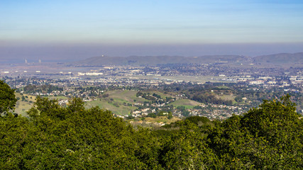 Pollution over Suisun Bay as seen from Briones Regional Park, Contra Costa county, San Francisco east bay, California