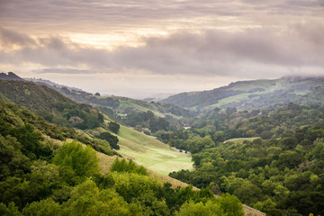 Valley in Las Trampas Regional Wilderness Park on a cloudy day, Contra Costa county, East San Francisco bay, California