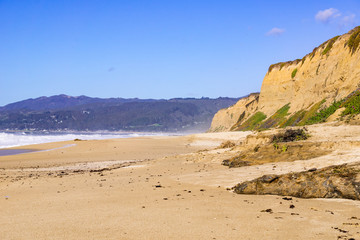 The Pacific Ocean coast and beach in Half Moon Bay, California