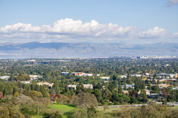 Fototapeta na wymiar View towards south San Francisco bay from the Stanford dish hills, California