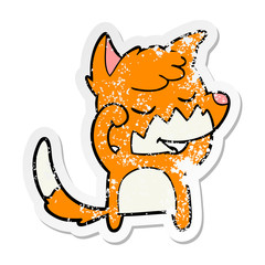 distressed sticker of a friendly cartoon fox waking up