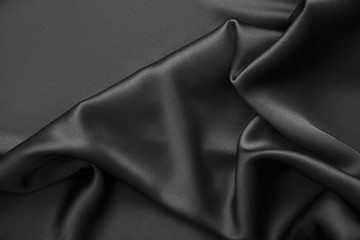 Black luxury wavy rippled glossy silk drapery cloth fabric