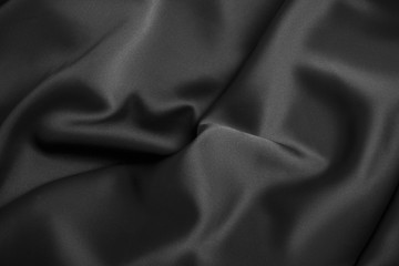 Black luxury wavy rippled glossy silk drapery cloth fabric