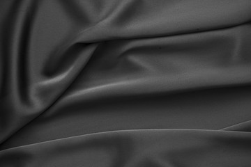 Black luxury wavy rippled glossy silk drapery cloth fabric