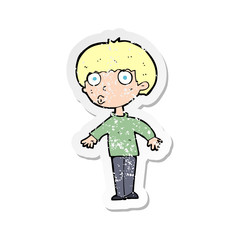 retro distressed sticker of a cartoon surprised boy