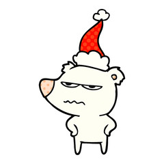 angry bear polar comic book style illustration of a wearing santa hat