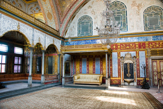 world locations,Asia,Europe,turkey,marmara,istanbul, topkapi palace, the Harem and the Sultan's Private Apartments, Imperial Hall with the throne of the sultan