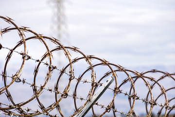 Razor barbed wire security fence, California