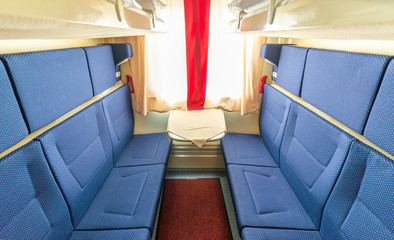 An Empty sleeper compartment in a Raussia
