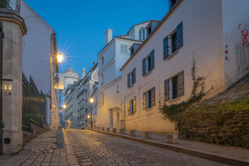 Paris, France - 02 24 2019: Streets of Montmartre by night