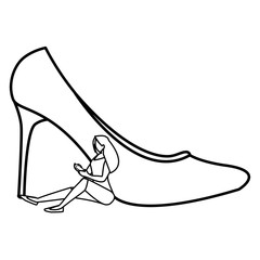 woman using smartphone with heel shoe