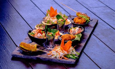 Mixed Traditional Thaifoods on a Stoneplate, Fining Dining, Thailand