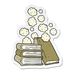 sticker of a cartoon stack of books
